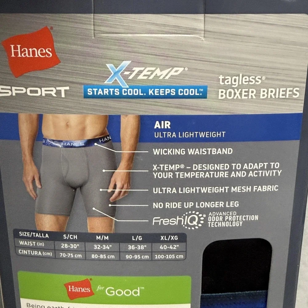 Hanes Sport Boxer Briefs Mens Small Multicolor X-Temp Air 4 Pack Tagless